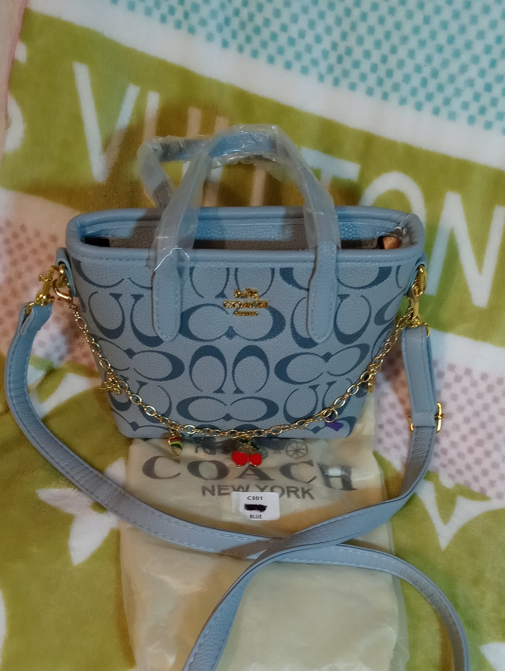 Coach Blue Signature Small Crossbody Tote with Chain